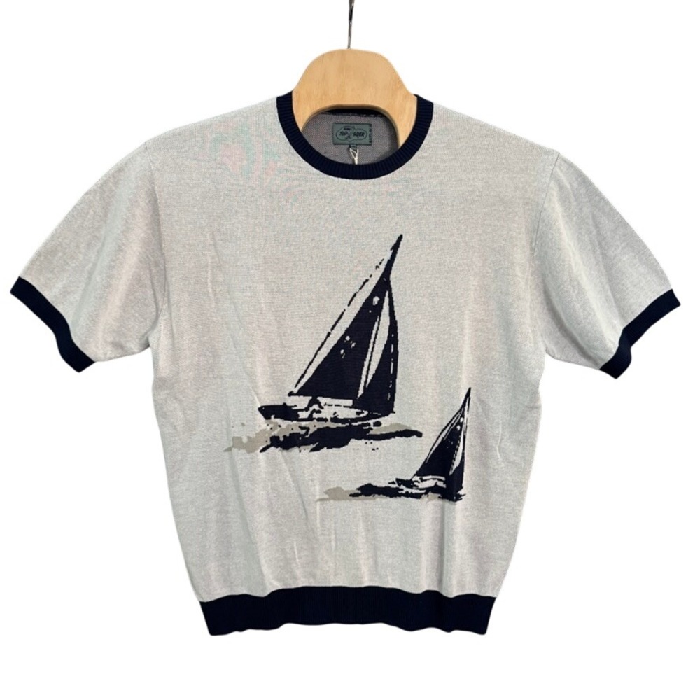 NWT Beams Sperry Top-Sider Knit Tee Box Jacquard Sailboat Sweater XXL 38-04-009